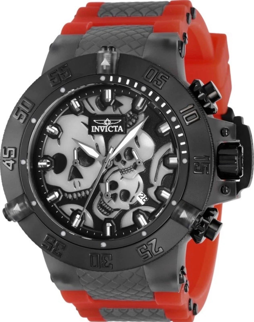Invicta Mens 50mm Subaqua Noma III Quartz Chronograph SKULL DIAL Red/Black Watch