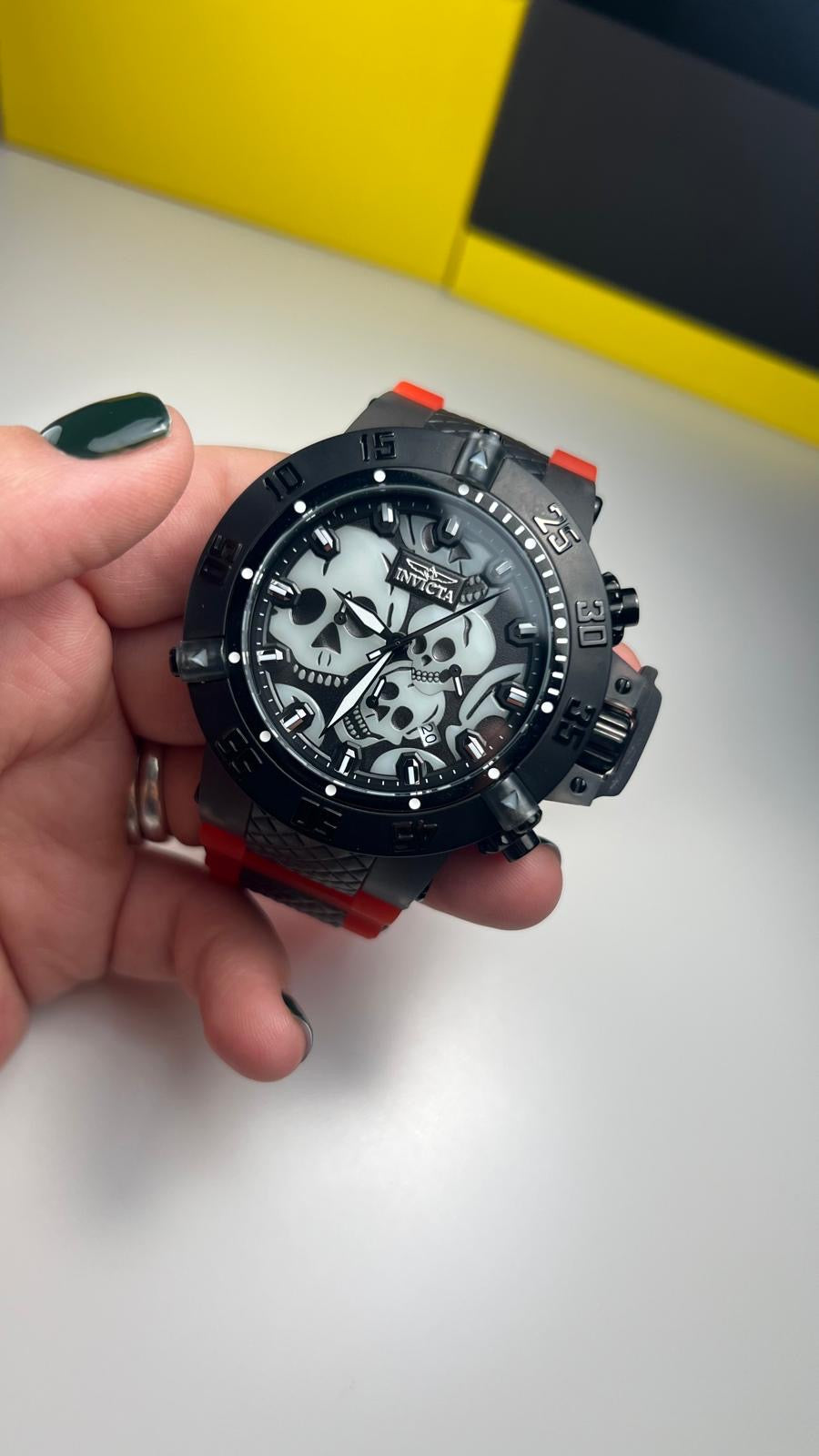 Invicta Mens 50mm Subaqua Noma III Quartz Chronograph SKULL DIAL Red/Black Watch