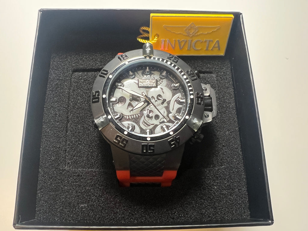 Invicta Mens 50mm Subaqua Noma III Quartz Chronograph SKULL DIAL Red/Black Watch