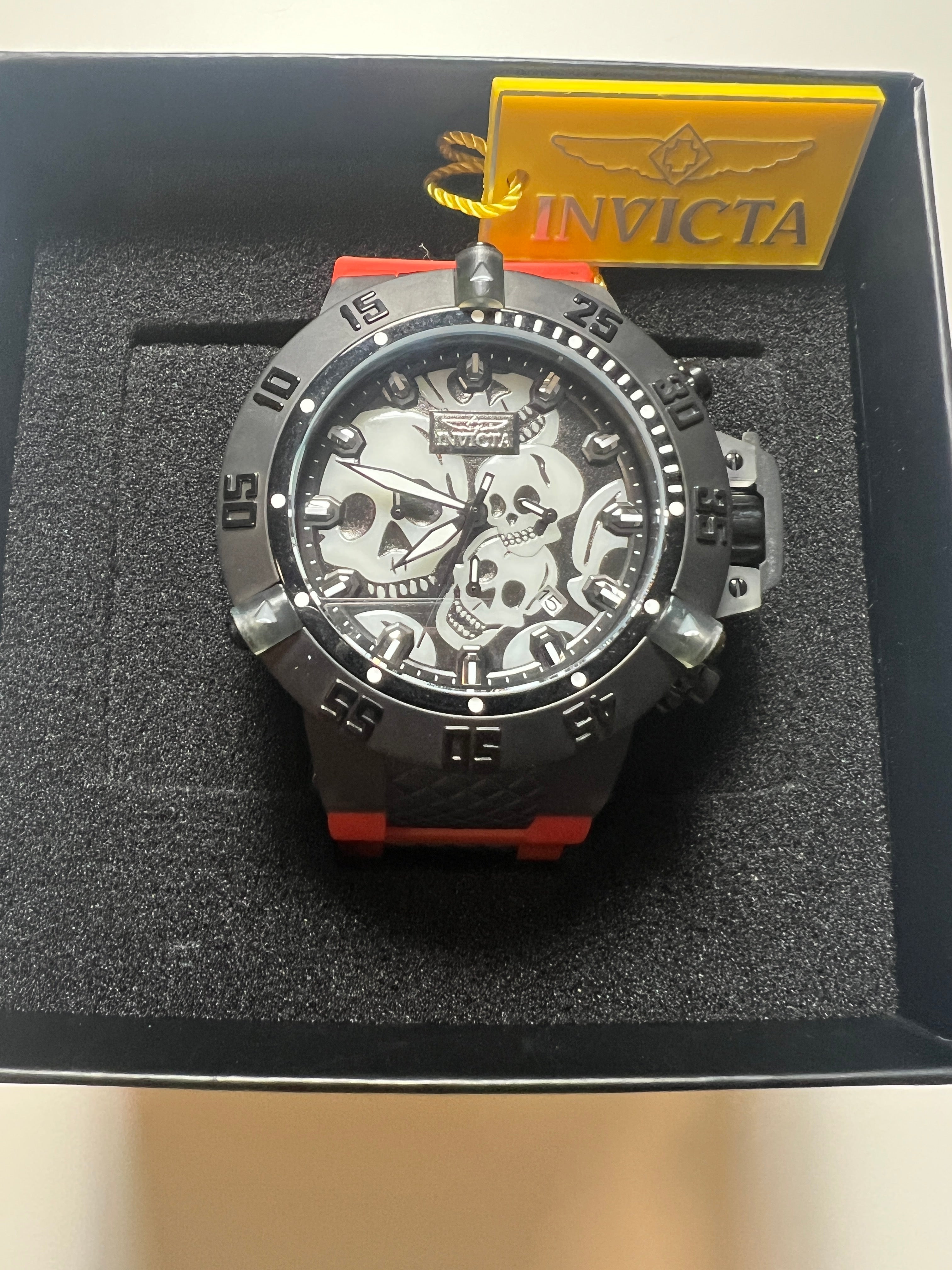 Invicta Mens 50mm Subaqua Noma III Quartz Chronograph SKULL DIAL Red/Black Watch