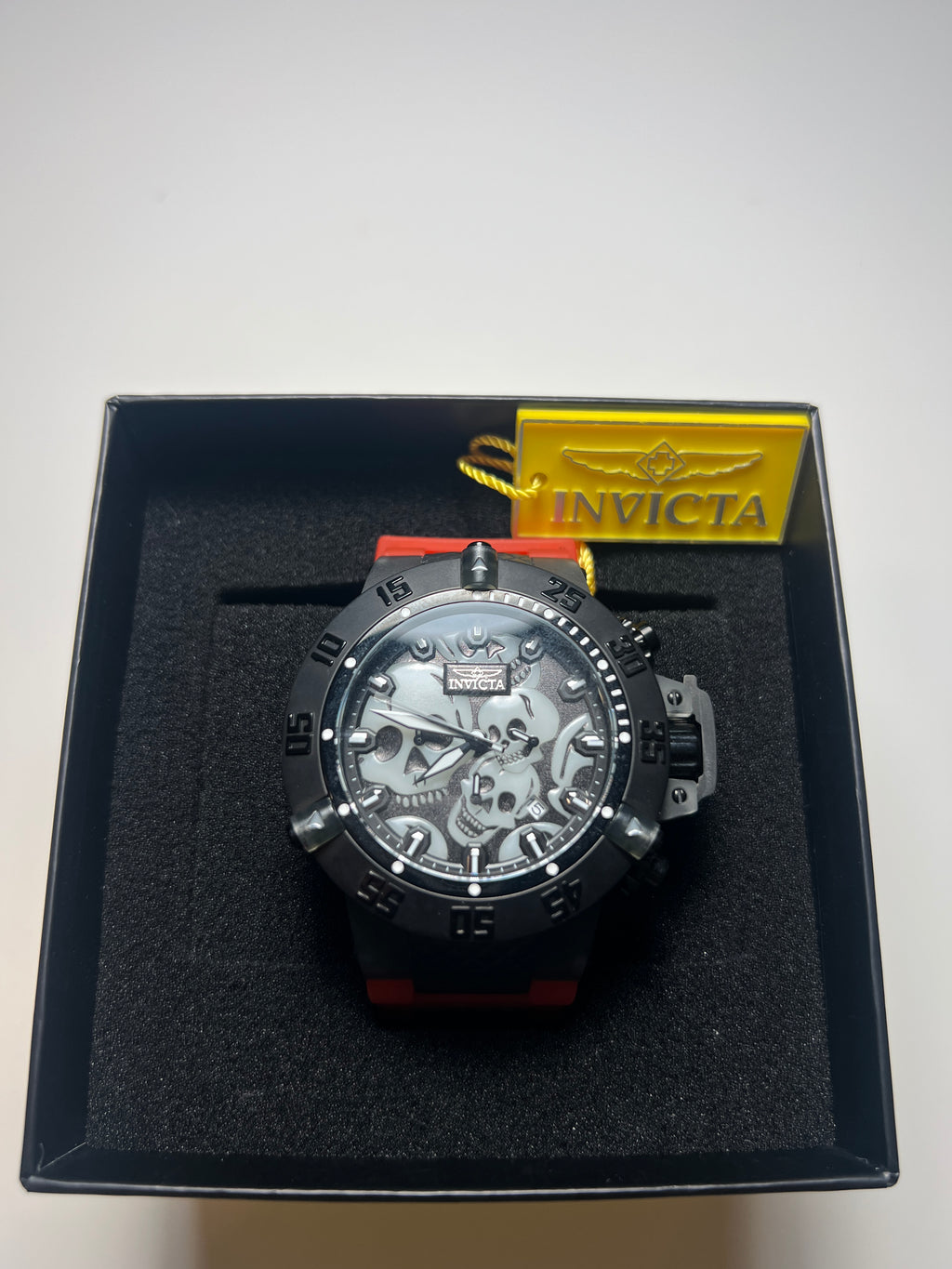 Invicta Mens 50mm Subaqua Noma III Quartz Chronograph SKULL DIAL Red/Black Watch